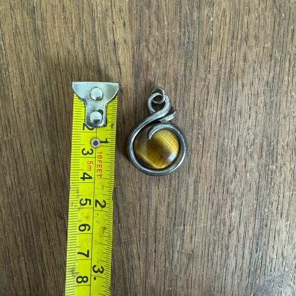 Sterling Silver 925 Genuine Tiger‎ Eye large 1 1/2 inch Necklace pendant - Picture 2 of 6